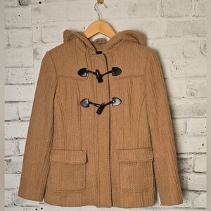 GUESS Camel Wool Blend Toggle Jacket Hooded Fall Winter Coat Size M